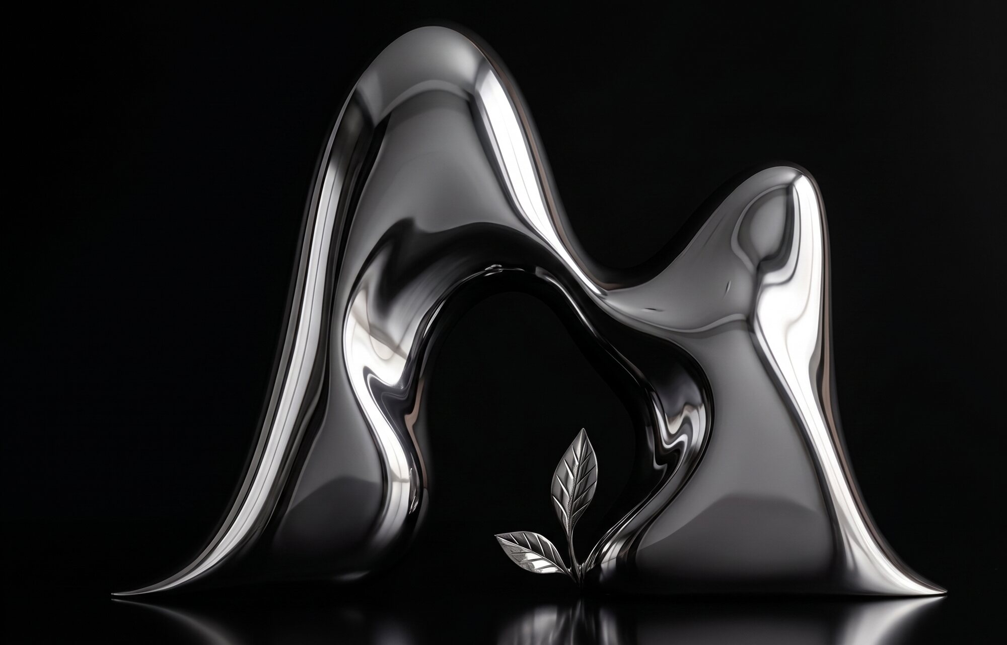 The MOOD form in mirror-polished stainless steel, reflecting a dark room.